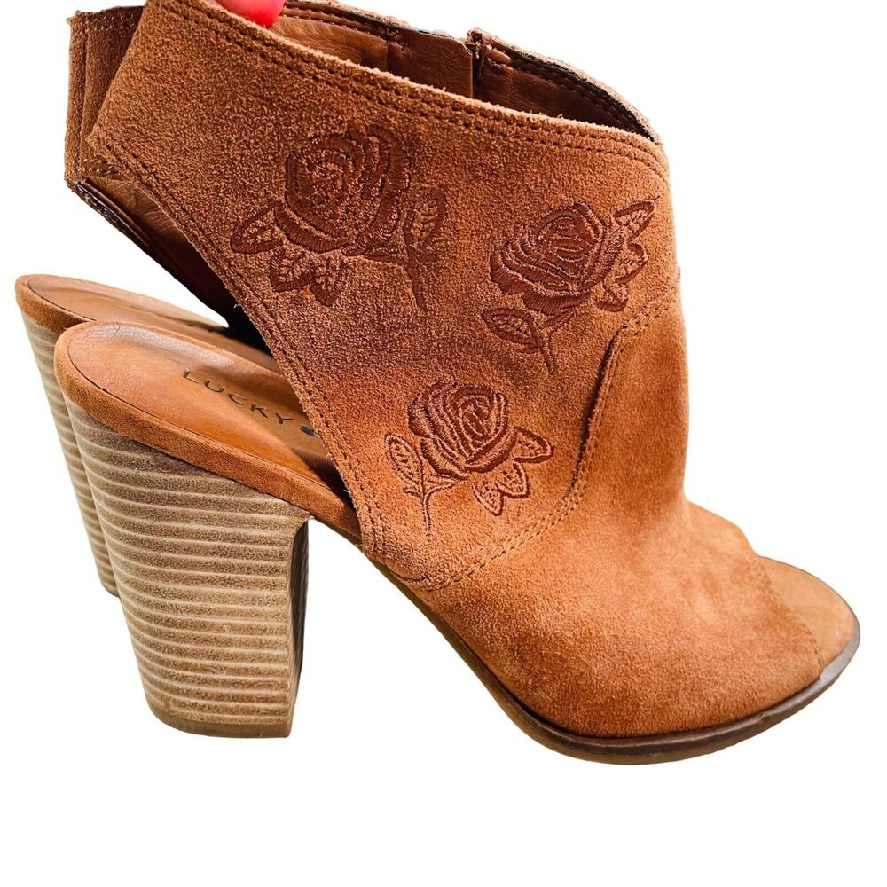 LUCKY BRAND Listana Brown Suede Open Toe Sandal Boot Size 8 - Picture 3 of 9